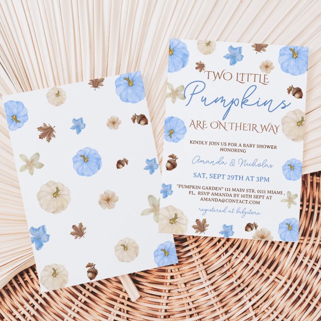 Convite Chá de fraldas de queda de abóbora azul de gêmeos (Criador carregado)