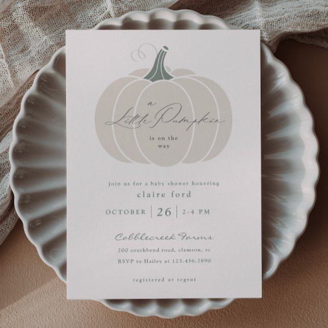 Convite Chá de fraldas de queda de abóbora branca Elegante (Elegant white pumpkin fall winter baby shower invitations.)