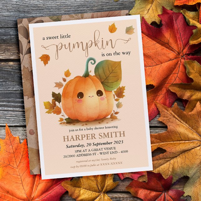 Convite Chá de fraldas de queda de abóbora doce ( Embrace the charm of the season with our heartwarming little pumpkin Baby Shower invitation. )