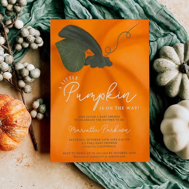 Convite Chá de fraldas de queda de abóbora laranja (Cute orange little pumpkin fall baby shower invitation)