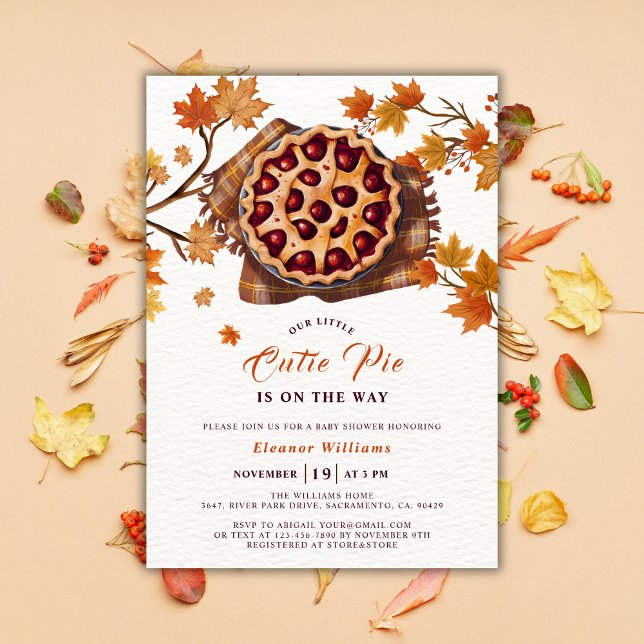 Convite Chá de fraldas de queda de Cherry Cutie (Fall Cutie Pie Baby Shower Invitation Template)
