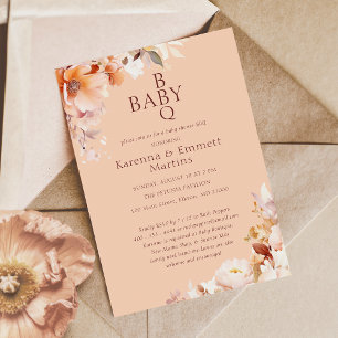 Convite Chá de fraldas de queda de CHURRASCO Floral da Pea