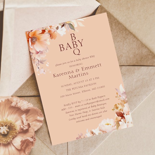 Convite Chá de fraldas de queda de CHURRASCO Floral da Pea (Criador carregado)