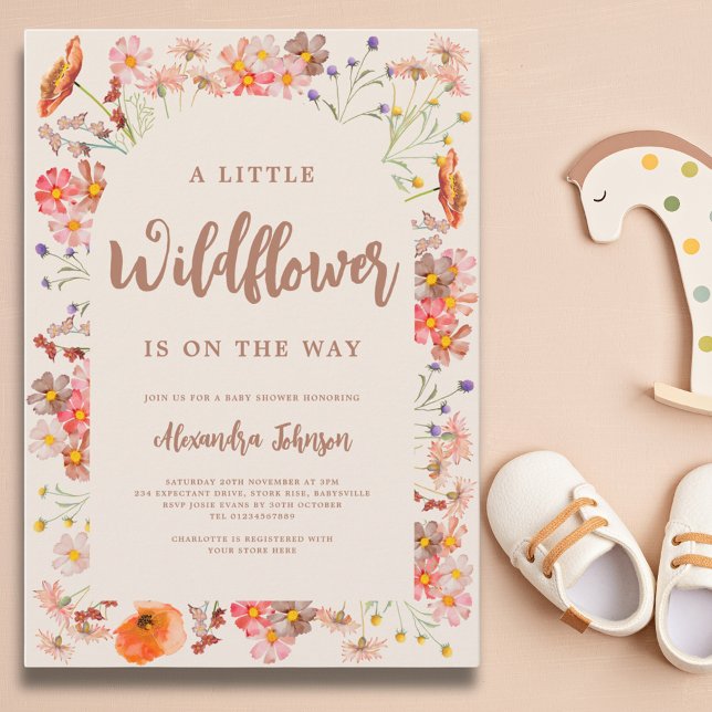 Convite Chá de fraldas de Queda de Flor Selvagem (A little wildflower is on the way gender neutral fall baby shower invitation)