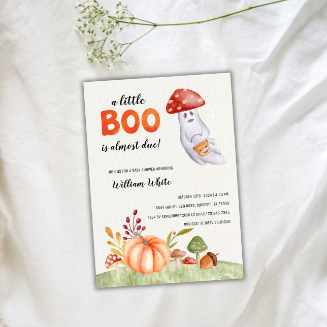 Convite Chá de fraldas de queda de Halloween do Fantasma G (Cute Ghost Mushroom Halloween Fall Baby Shower Invitation)