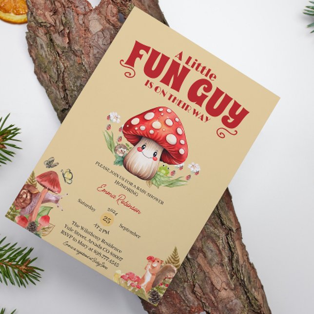 Convite Chá de fraldas de queda de madeira do caracol Mush (mushroom baby shower baby shower invitations fungi red fall watercolor mother to be)