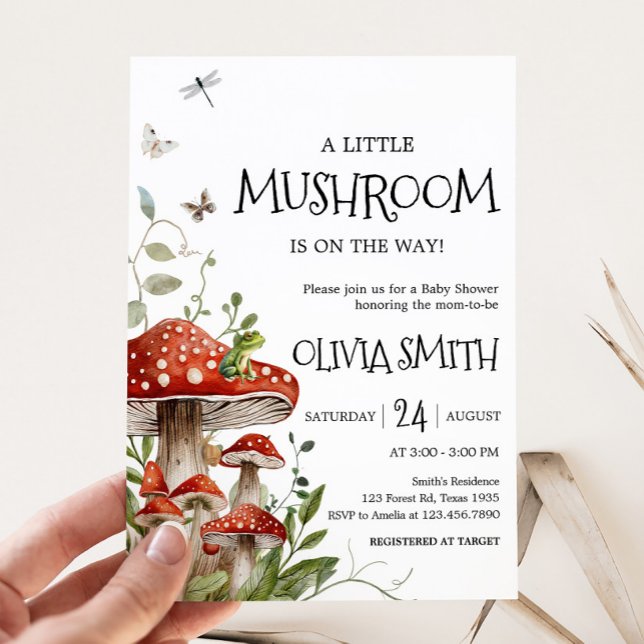 Convite Chá de fraldas de Queda do Cogumelo do Whimsic Fun (Whimsical Mushroom Baby Shower Invitation)