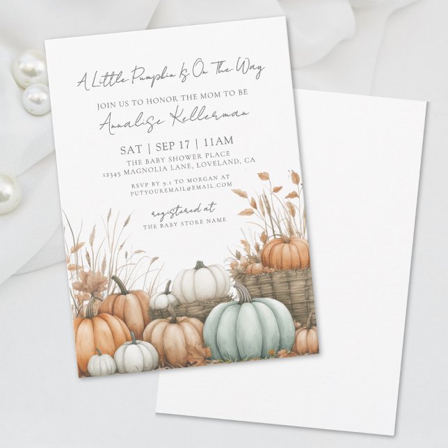 Convite Chá de fraldas de queda do sistema de abóbora (Pumpkin Patch Fall Baby Shower Invitation)