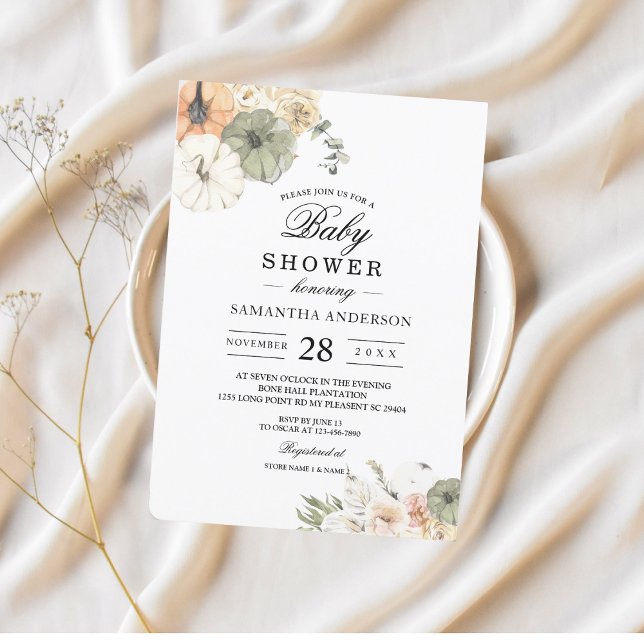 Convite Chá de fraldas de queda moderna | Abóbora De Aquar (Criador carregado)