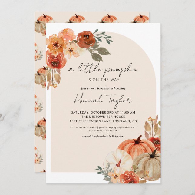 Convite Chá de fraldas De Queda Um Pouco De Abóbora (Frente/Verso)
