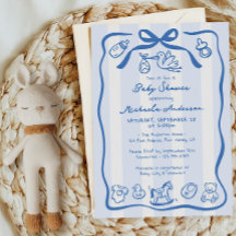 Chá de fraldas de rabo branco desenhado à mão azul