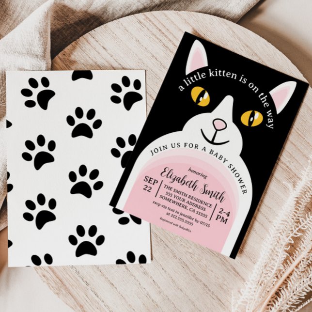 Convite Chá de fraldas de Rapariga de Arca Moderna de Gato (Criador carregado)