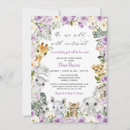Convite Chá de fraldas de Rapariga de Selva Floral Roxo