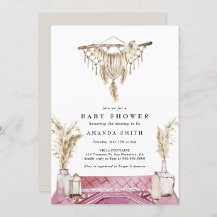 Convite Chá de fraldas de Rapariga Rústica Macrame Boho Ch