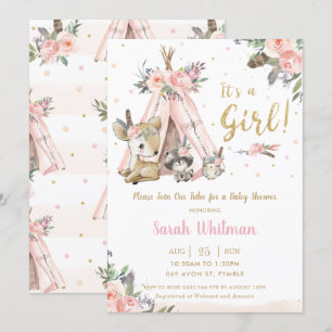 Convite Chá de fraldas De Rapariga Tribal De Boho