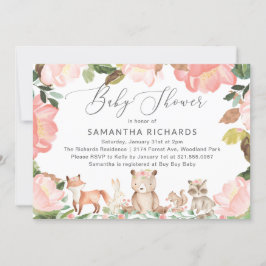 Convite Chá de fraldas De Raparigas De Animais Da Floresta