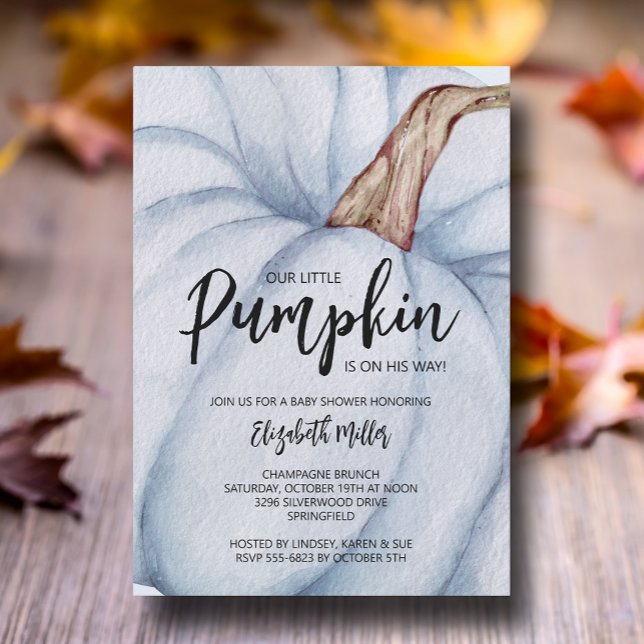 Convite Chá de fraldas de Rapaz Azul (Large blue pumpkin boy baby shower invitations, INSTANT DOWNLOAD and/or PRINTED)