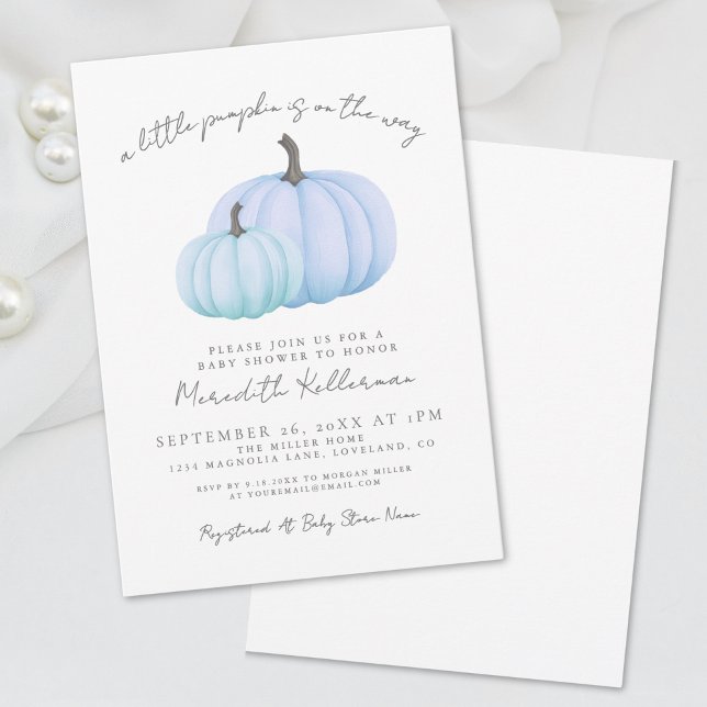 Convite Chá de fraldas de Rapaz Azul (Blue Pumpkin Boy Baby Shower Invitation)