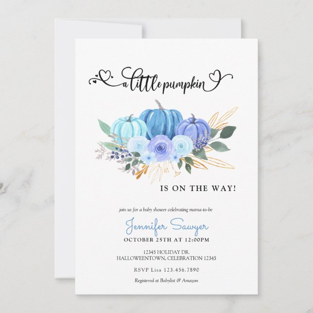 Convite Chá de fraldas de Rapaz Azul de outono de Abóbora (Frente)