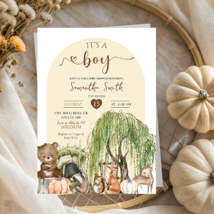 Convite Chá de fraldas De Rapazes Da Pumpkin Fall Woodland