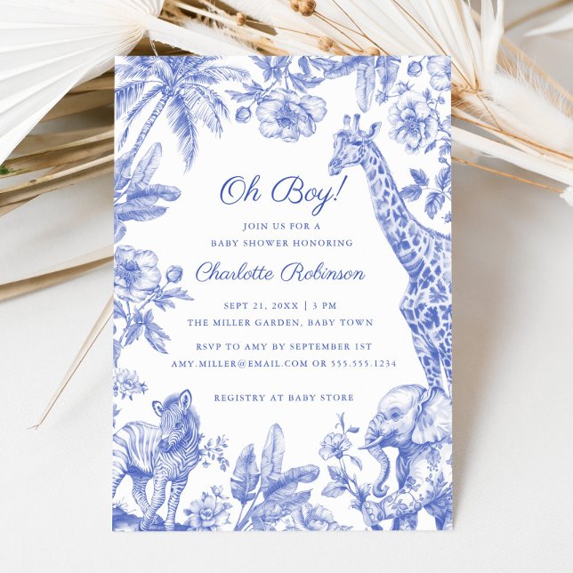 Convite Chá de fraldas de Rapazes da Selva Tropical Safari (Tropical Jungle Safari Animals Boy Baby Shower Invitation)