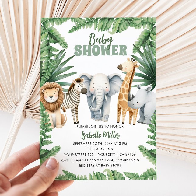 Convite Chá de fraldas de Rapazes da Selva Tropical Safari (Tropical Jungle Safari Animals Boy Baby Shower Invitation)