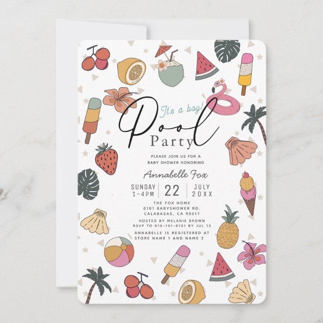 Convite Chá de fraldas de Rapazes de Itens de Verão da Fes (Frente)