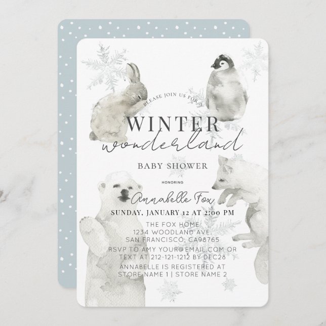 Convite Chá de fraldas de Rapazes do Ártico em Wonderland (Frente/Verso)