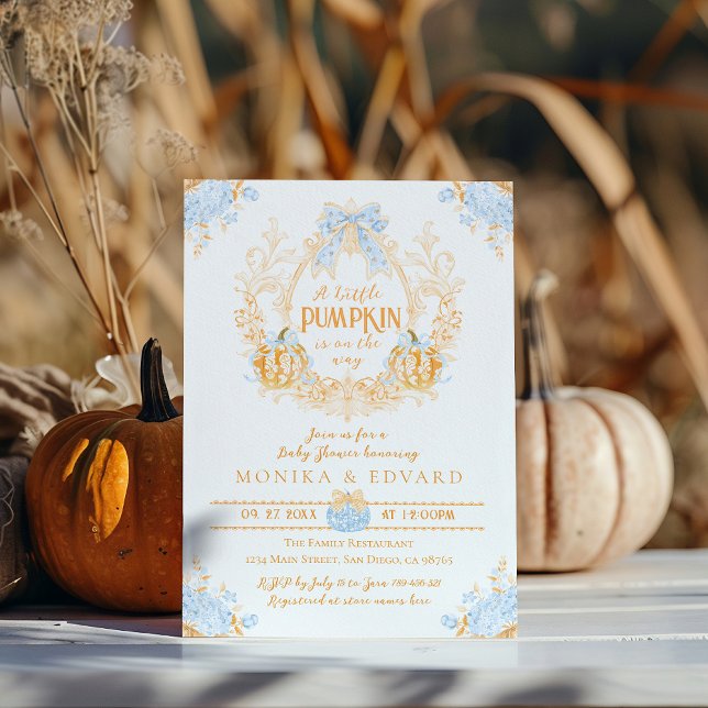 Convite Chá de fraldas de Rapazes Elegante Pumpkin Toile C (Criador carregado)