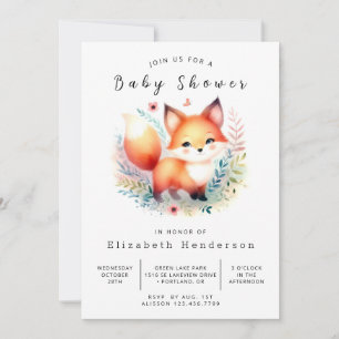 Convite Chá de fraldas de Raposa da Floresta Ilustrada