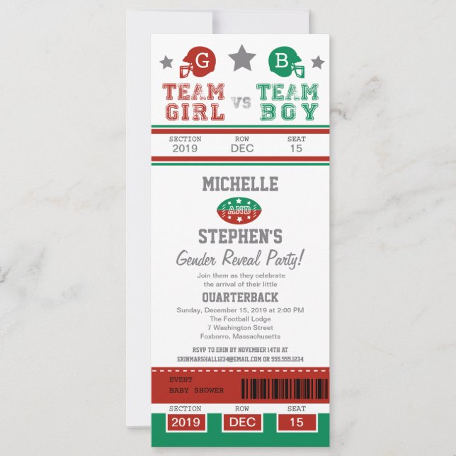 Convite Chá de fraldas de Revelação do Sexo de Bilhete de  (Frente)