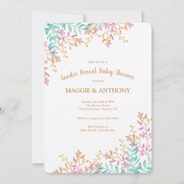 Convite Chá de fraldas de Revisão de Gênero (Frente)