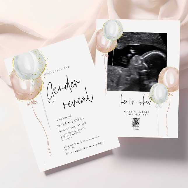 Convite Chá de fraldas de Revisões do Gênero do Balão Rosa (Criador carregado)