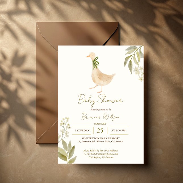 Convite Chá de fraldas de rimas de ganso (Goose nursery rhymes baby shower invitation template instant download cute goose boho baby shower)