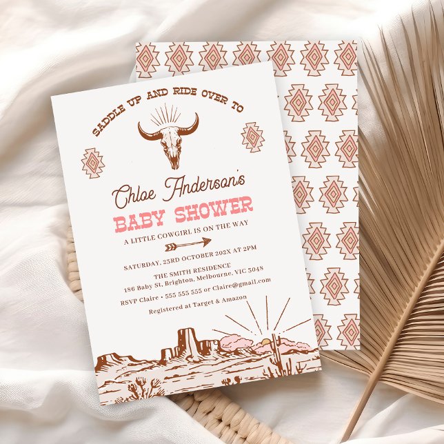 Convite Chá de fraldas de Rodeio Ocidental, a Verdadeiro-R (Boho Cowgirl Baby Shower Invitation, Tribal Western Wild West Rodeo Baby Shower Invitation Girl)
