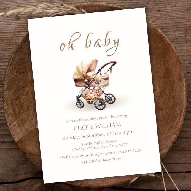 Convite Chá de fraldas de Rolha Floral de Boho Neutro para (Gender Neutral Boho Floral Stroller Baby Shower Invitation)