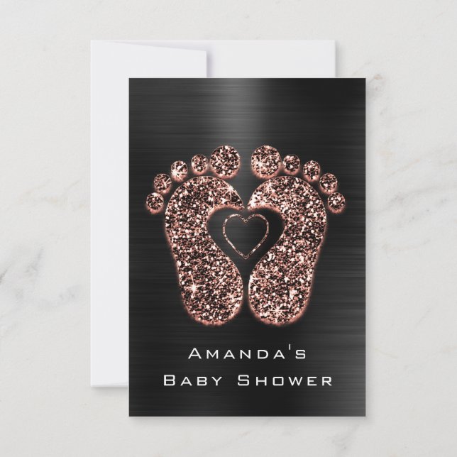 Convite Chá de fraldas de Rosa com brilho brilho preto (Verso)