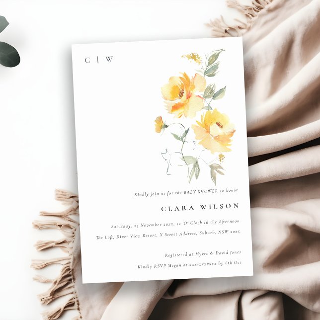 Convite Chá de fraldas de Rosa de Flores Amarelo (Criador carregado)