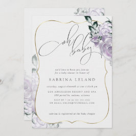 Convite Chá de fraldas de Rosa Floral de Lavanda de Bebê