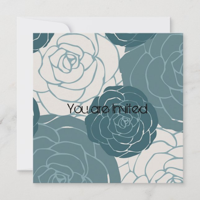 Convite Chá de fraldas de Rosas Azul e Branca (Frente)