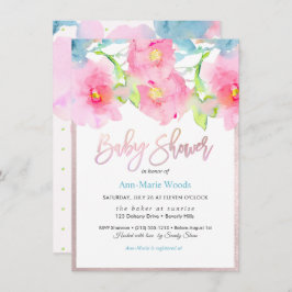Convite Chá de fraldas de Rosas de Jardim de Aquarela PixD