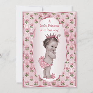 Convite Chá de fraldas de Rosas Rosa da Princesa Vintage