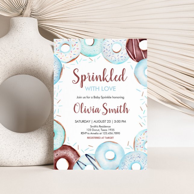 Convite Chá de fraldas de Rosquinhas do Baby Sprinkle (Donuts Sprinkled with Love Baby Shower Invitation)