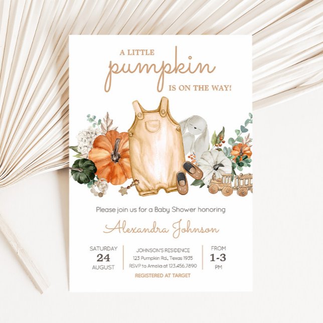 Convite Chá de fraldas de Roupas de Bebê de Abóbora (Gender Neutral Baby Clothes Pumpkin Baby Shower invitation)
