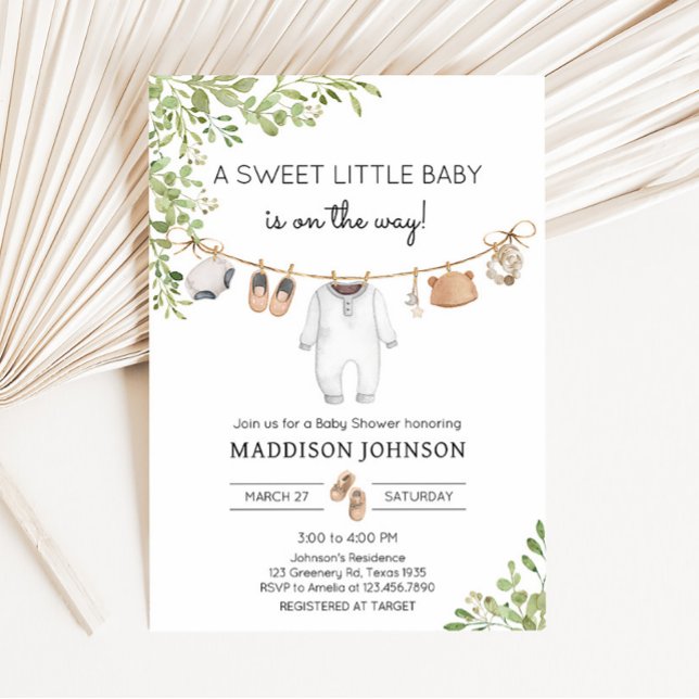 Convite Chá de fraldas de roupas do Boho Baby (A Sweet Little Baby Boho Baby Shower Invitation)