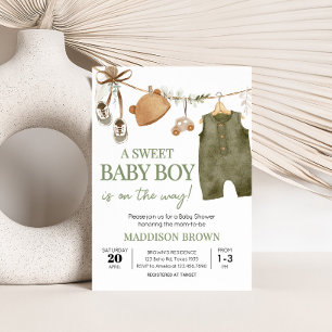 Convite Chá de fraldas de roupas do Sweet Baby Boy Boho