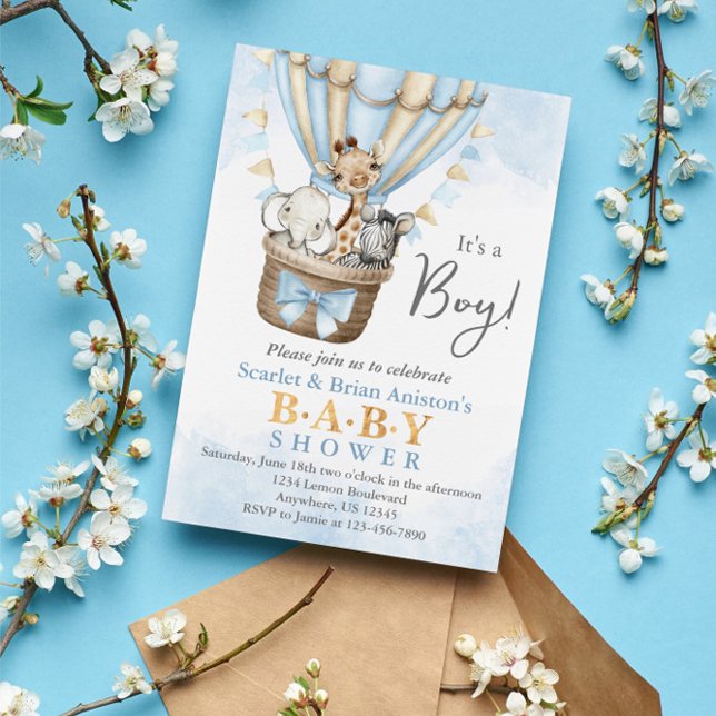 Convite Chá de fraldas de Safari de Balão de Ar Quente (Criador carregado)