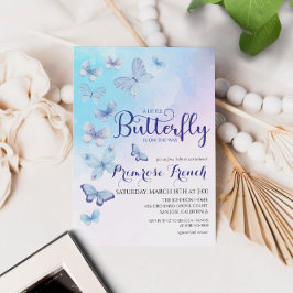 Convite Chá de fraldas de Script Elegante da Borboleta de 