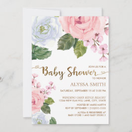 Convite Chá de fraldas de Script Elegante de Rosas Florais