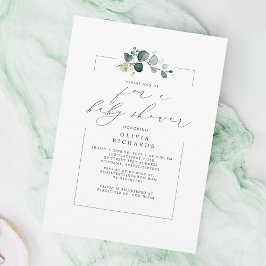 Convite Chá de fraldas de Script Elegante e Verde Minimali